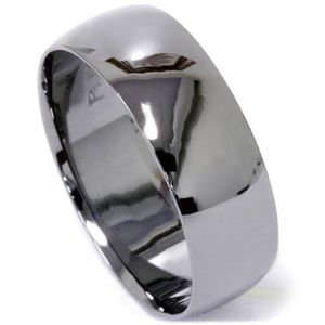 New Mens Wide Band Sterling Silver Gun Metal Low Dome Cigar Minimalist Ring